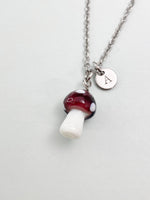 Silver Mushroom Charm Necklace, Handmade Lampwork Rosy Brown Mushroom, N5839