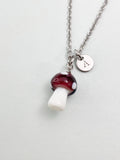 Silver Mushroom Charm Necklace, Handmade Lampwork Rosy Brown Mushroom, N5839