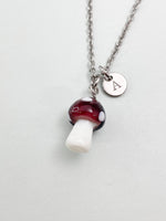 Silver Mushroom Charm Necklace, Handmade Lampwork Rosy Brown Mushroom, N5839
