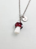 Silver Mushroom Charm Necklace, Handmade Lampwork Rosy Brown Mushroom, N5839