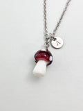Silver Mushroom Charm Necklace, Handmade Lampwork Rosy Brown Mushroom, N5839