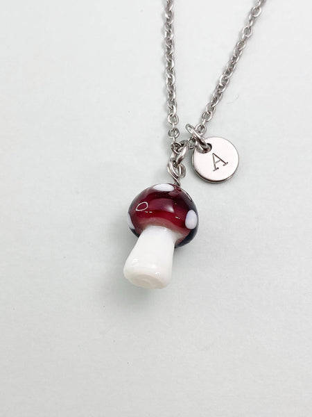 Silver Mushroom Charm Necklace, Handmade Lampwork Rosy Brown Mushroom, N5839