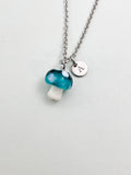 Silver Mushroom Charm Necklace, Handmade Lampwork Teal Mushroom, N5840