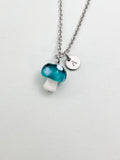 Silver Mushroom Charm Necklace, Handmade Lampwork Teal Mushroom, N5840