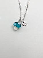 Silver Mushroom Charm Necklace, Handmade Lampwork Teal Mushroom, N5840