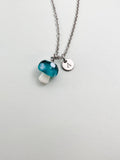 Silver Mushroom Charm Necklace, Handmade Lampwork Teal Mushroom, N5840