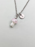Silver Mushroom Charm Necklace, Handmade Lampwork Pink Mushroom, N5841