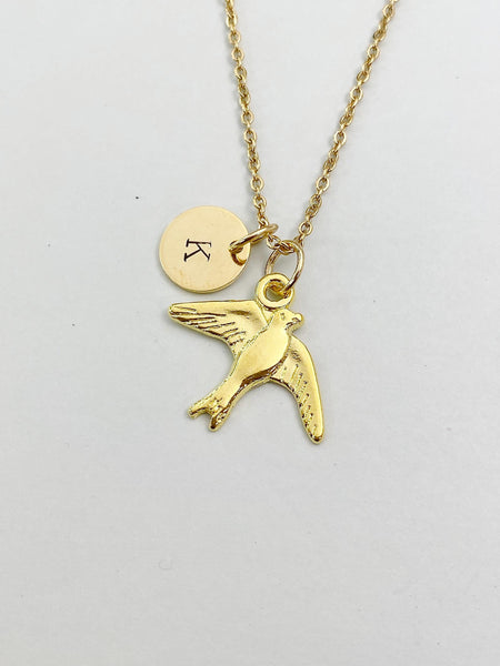 Gold Swallow Charm Necklace, Bird Charm, N5845