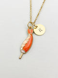 Gold Shrimp on Stick Charm Necklace, Seafood Foodie Jewelry Gifts, N5849
