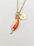 Gold Shrimp on Stick Charm Necklace, Seafood Foodie Jewelry Gifts, N5849