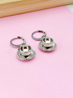 Silver Teacup and Saucer Charm Earrings, Tea Party Gift, N811A