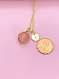 Gold Cherry Quartz Initial Necklace, Mother's Day Gift