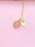 Gold Cherry Quartz Initial Necklace, Mother's Day Gift
