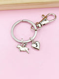 Silver Flying Pig Charm Keychain, Initial Charm