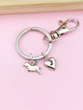 Silver Flying Pig Charm Keychain, Initial Charm