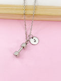 Stainless Steel Dumbbell Necklace, Personalized Initial Charm