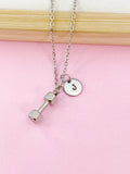 Stainless Steel Dumbbell Necklace, Personalized Initial Charm