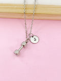 Stainless Steel Dumbbell Necklace, Personalized Initial Charm