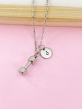 Stainless Steel Dumbbell Necklace, Personalized Initial Charm