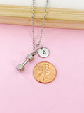 Stainless Steel Dumbbell Necklace, Personalized Initial Charm