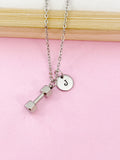 Stainless Steel Dumbbell Necklace, Personalized Initial Charm