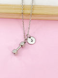 Stainless Steel Dumbbell Necklace, Personalized Initial Charm