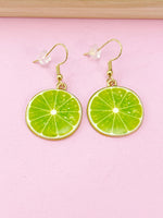 Gold Green Lime Charm Earrings, Beautiful Lemon Slice Earrings, Fruit Jewelry, N2707A