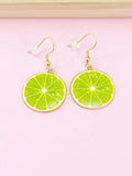 Gold Green Lime Charm Earrings, Beautiful Lemon Slice Earrings, Fruit Jewelry, N2707A