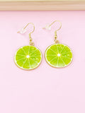 Gold Green Lime Charm Earrings, Beautiful Lemon Slice Earrings, Fruit Jewelry, N2707A