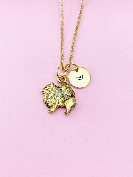 Gold Pomeranian Charm Necklace, Pom Dog Breed Charm, N477