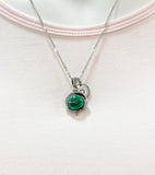 Silver Malachite Charm Necklace, Gold in Option, Natural Gemstone Jewelry, N4693