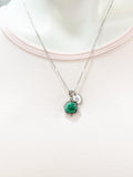 Silver Malachite Charm Necklace, Gold in Option, Natural Gemstone Jewelry, N4693
