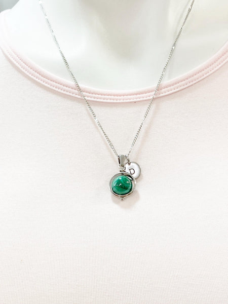 Silver Malachite Charm Necklace, Gold in Option, Natural Gemstone Jewelry, N4693
