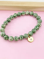 Green Spot Jasper Bracelet, Natural Gemstone Jewelry N3774