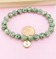 Green Spot Jasper Bracelet, Natural Gemstone Jewelry N3774