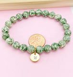 Green Spot Jasper Bracelet, Natural Gemstone Jewelry N3774