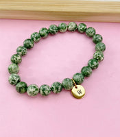 Green Spot Jasper Bracelet, Natural Gemstone Jewelry N3774