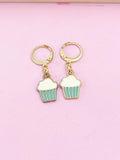 Gold Cute Cupcake Earrings, Blue Pale Turquoise Cupcake Foodie Gidt, N3219