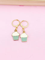 Gold Cute Cupcake Earrings, Blue Pale Turquoise Cupcake Foodie Gidt, N3219