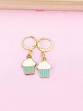 Gold Cute Cupcake Earrings, Blue Pale Turquoise Cupcake Foodie Gidt, N3219