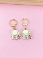 Gold Light Blue Elephant Charm Earrings, N3053