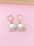 Gold Light Blue Elephant Charm Earrings, N3053
