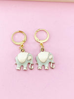Gold Light Blue Elephant Charm Earrings, N3053