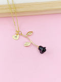 Gold Black Rose Charm Necklace, N4436