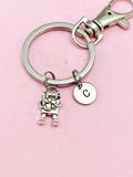 Silver Robot Keychain, Initial Charm, Personalized Keychain