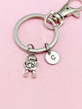 Silver Robot Keychain, Initial Charm, Personalized Keychain