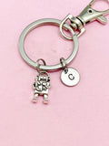Silver Robot Keychain, Initial Charm, Personalized Keychain