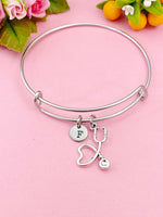 Silver Stethoscope Heart Charm Bracelet, N1329