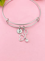 Silver Stethoscope Heart Charm Bracelet, N1329