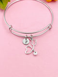 Silver Stethoscope Heart Charm Bracelet, N1329